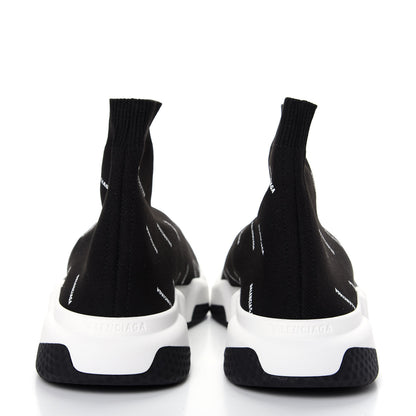 Balenciaga Neoprene Knit Allover Logo Bi-Color Sole Mens Speed Sneakers 43 Black White 7 of 11