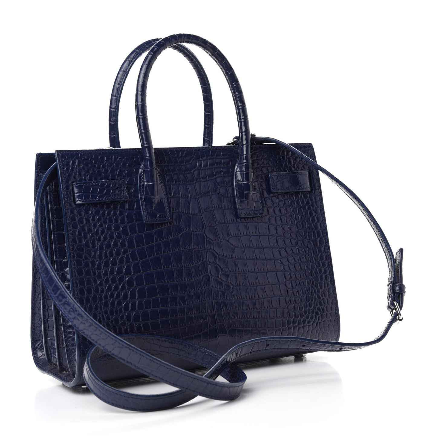 Calfskin Crocodile Embossed Baby Sac De Jour Navy
