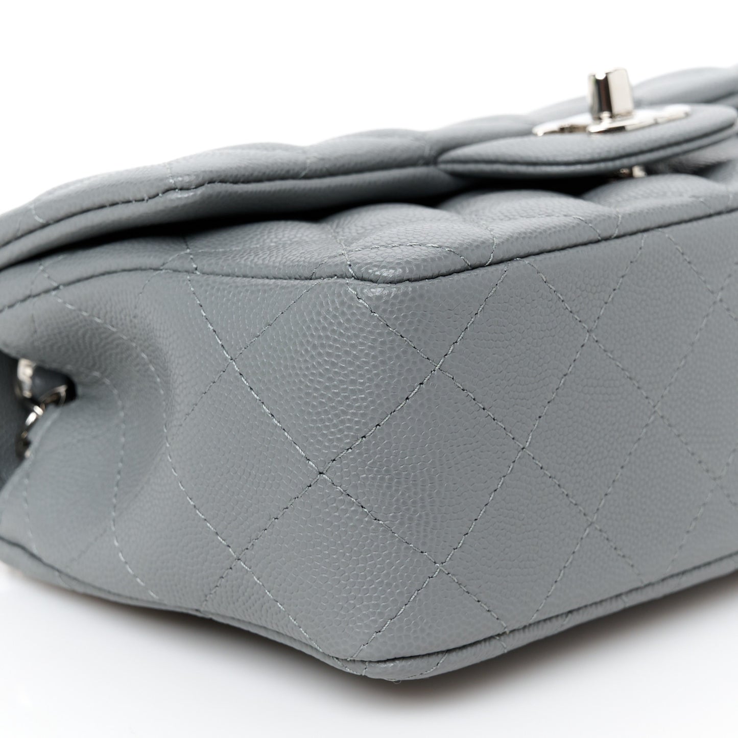 Caviar Quilted Mini Rectangular Flap Grey