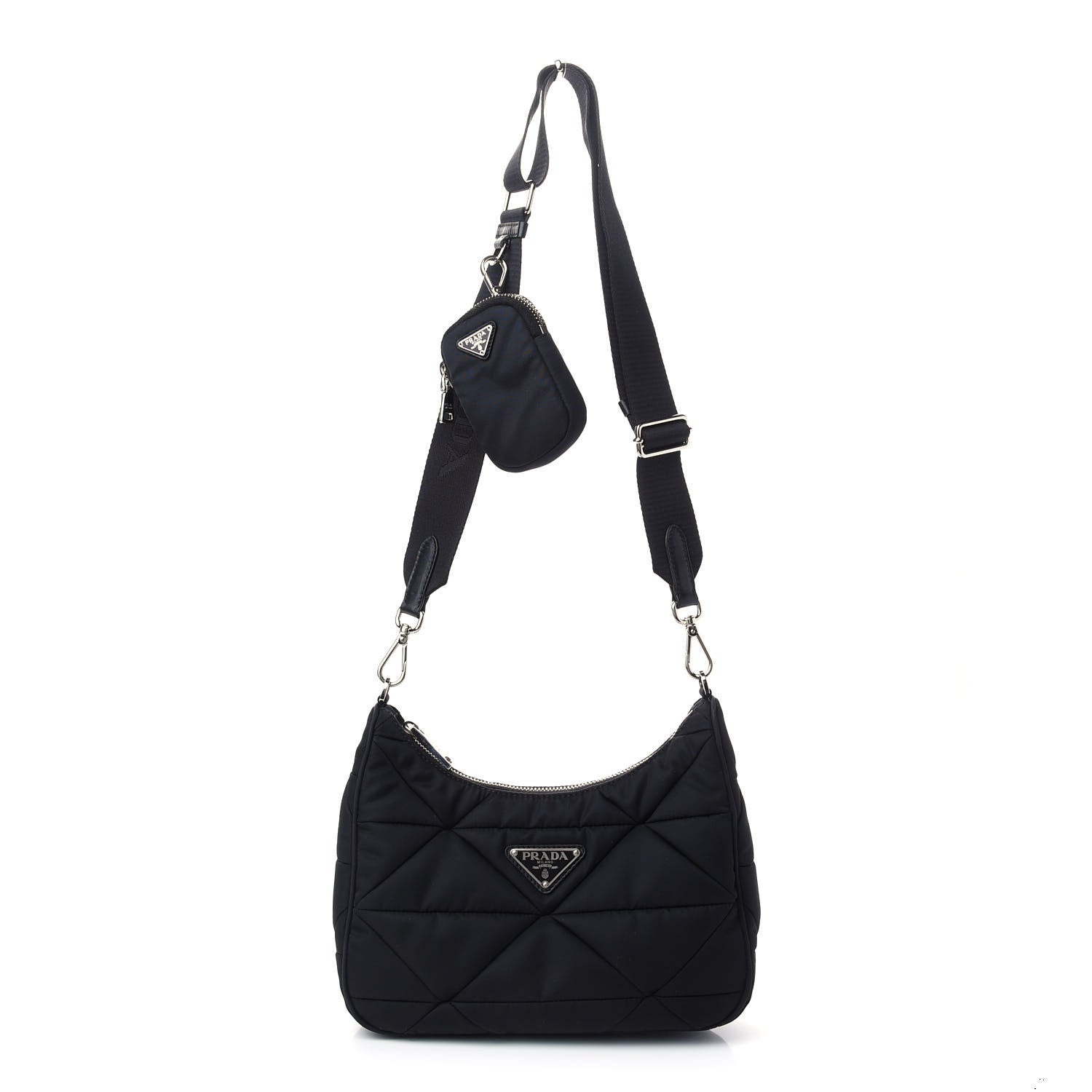 Prada Re-Nylon Triangle Padded Patchwork Shoulder Bag Black 1 of 9