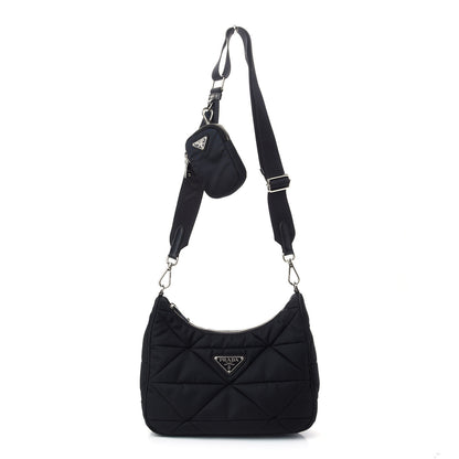 Prada Re-Nylon Triangle Padded Patchwork Shoulder Bag Black 1 of 9