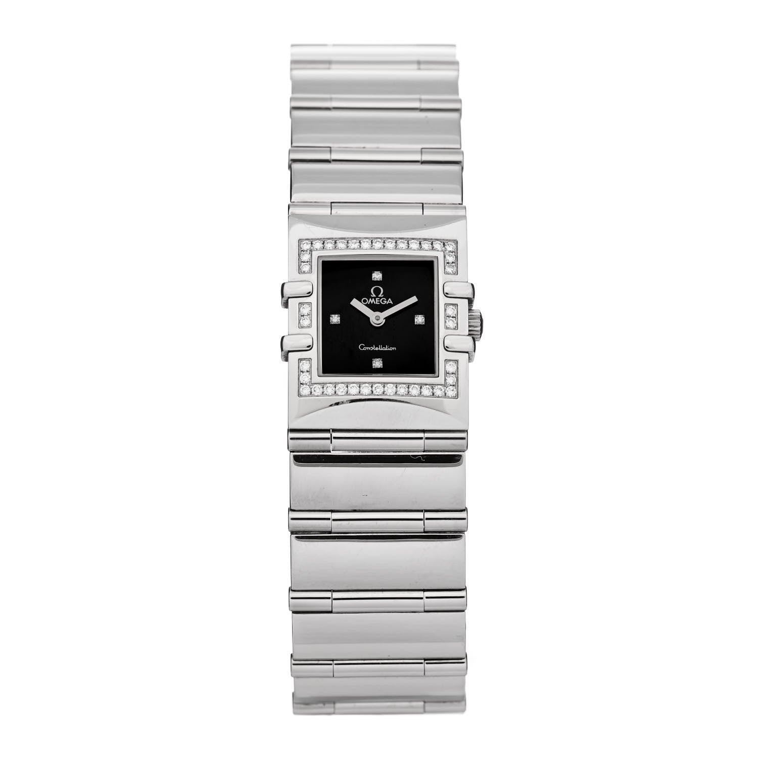 Omega Stainless Steel Diamond 19mm Constellation Quadra Quartz Watch Black 1528.46.00 1 of 5