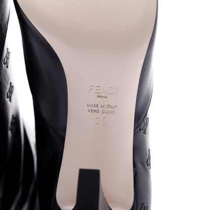 Fendi Vitello Karligraphy Embossed FFreedom Ankle Boots 39 Black 9 of 13