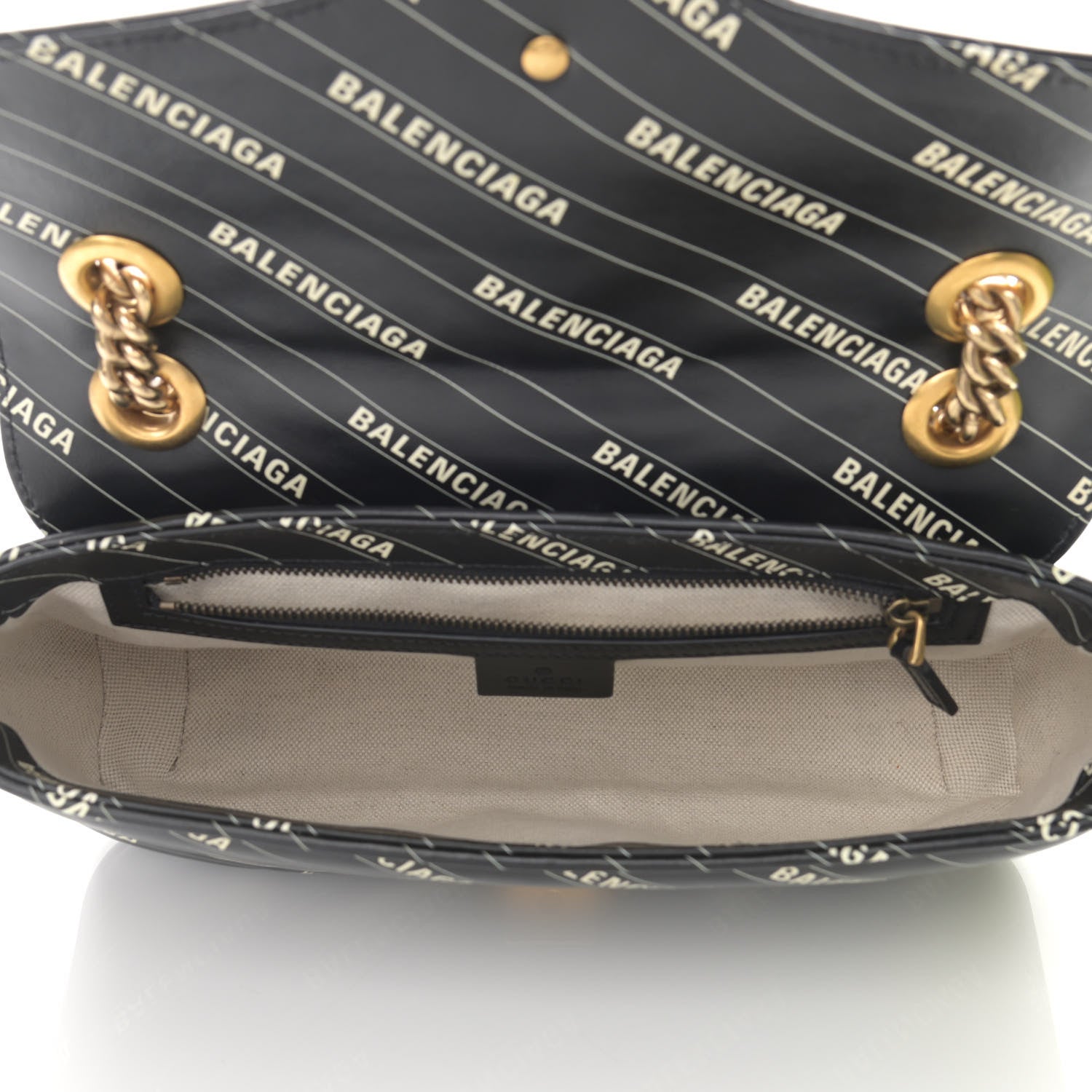 Gucci X BALENCIAGA Calfskin Matelasse Logo Print Small GG Marmont Shoulder Bag Black 5 of 13