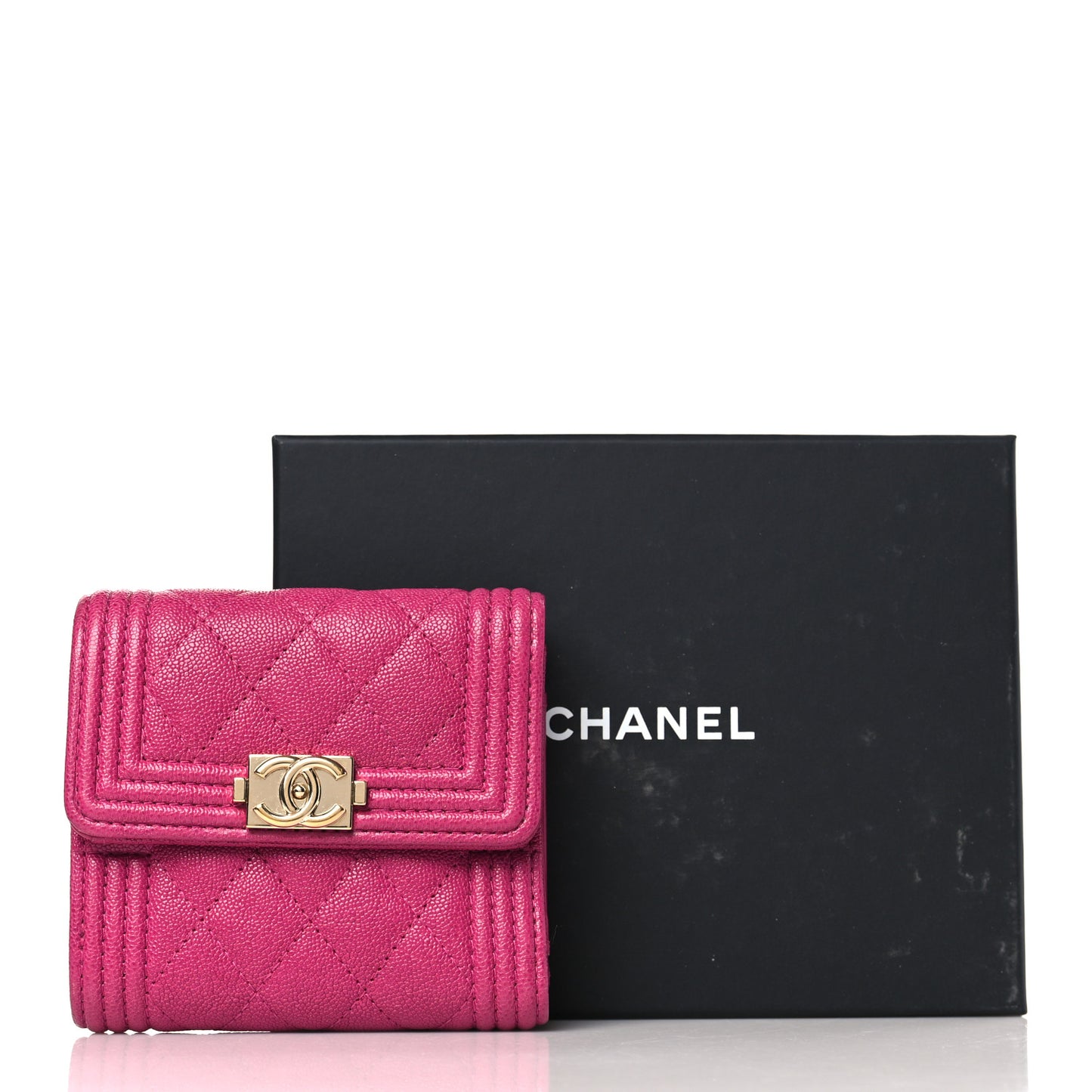Caviar Quilted Compact Boy Wallet Dark Pink