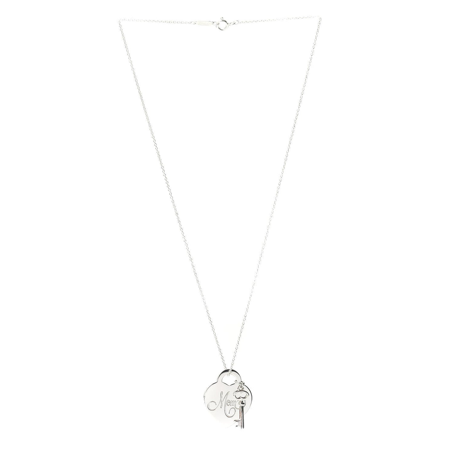 Sterling Silver Mom Heart Tag Key Pendant Necklace
