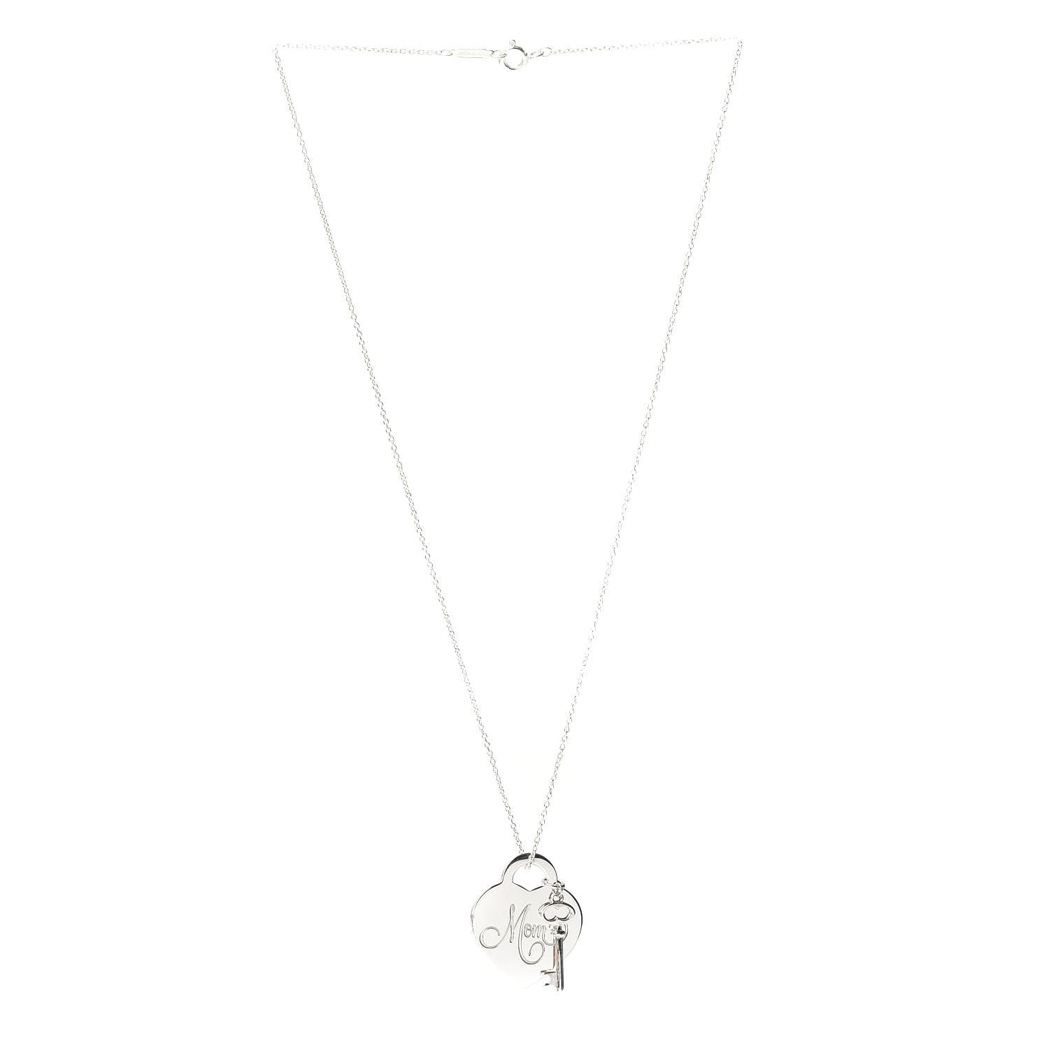 Tiffany Sterling Silver Mom Heart Tag Key Pendant Necklace 3 of 4