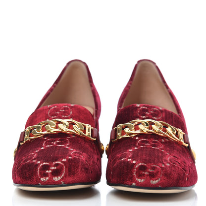 Gucci Velvet GG Monogram Sylvie Web Chain Mid Heel Loafers 38 Red Cipria 2 of 9