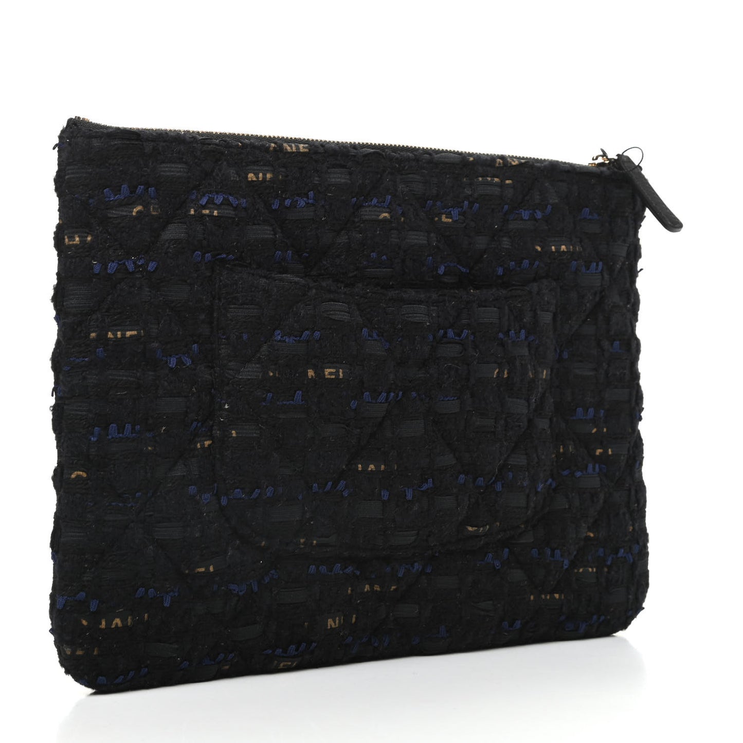 Tweed Quilted Large Chanel 19 Pouch Black Navy Gold