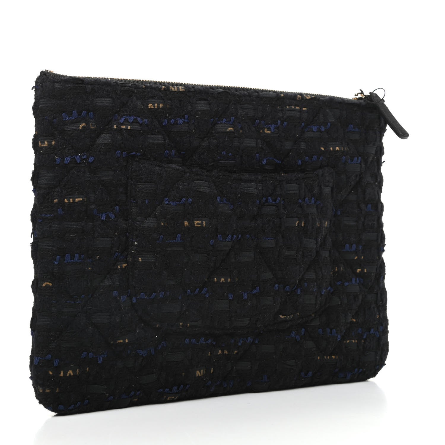 Chanel Tweed Quilted Large Chanel 19 Pouch Black Navy Gold 3 of 8