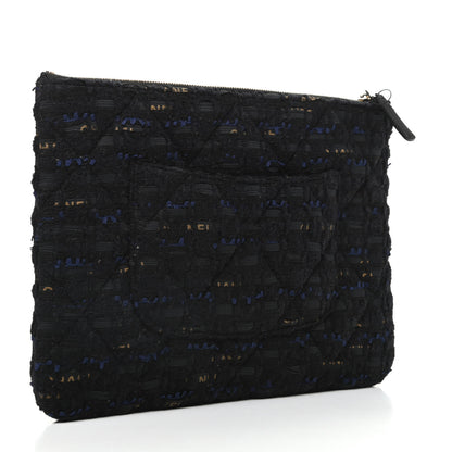Chanel Tweed Quilted Large Chanel 19 Pouch Black Navy Gold 3 of 8