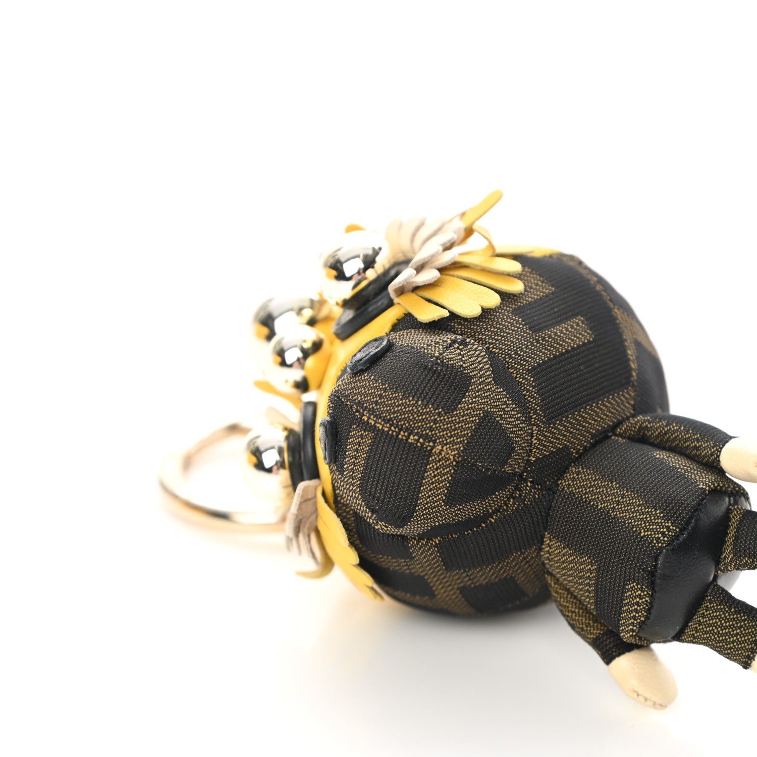 Fendi Shiny Nappa Zucca Pearl Fringe F is Fendi Space Monkey Bag Charm Sunflower Burro Tobacco 6 of 7