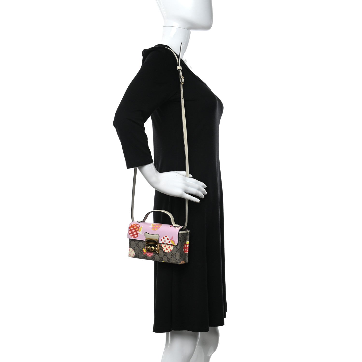 Gucci GG Supreme Monogram Les Pommes Mini Padlock Top Handle Shoulder Bag Beige Ebony Multicolor Cotton Candy Pink 2 of 9