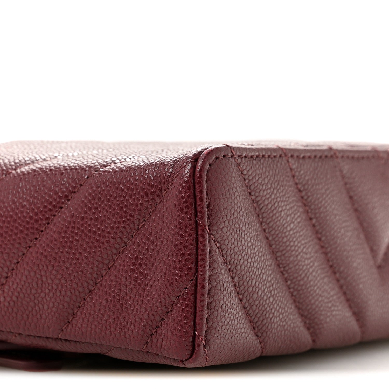 Chanel Shiny Caviar Quilted Sleek Chevron Vanity With Chain Burgundy 9 of 12