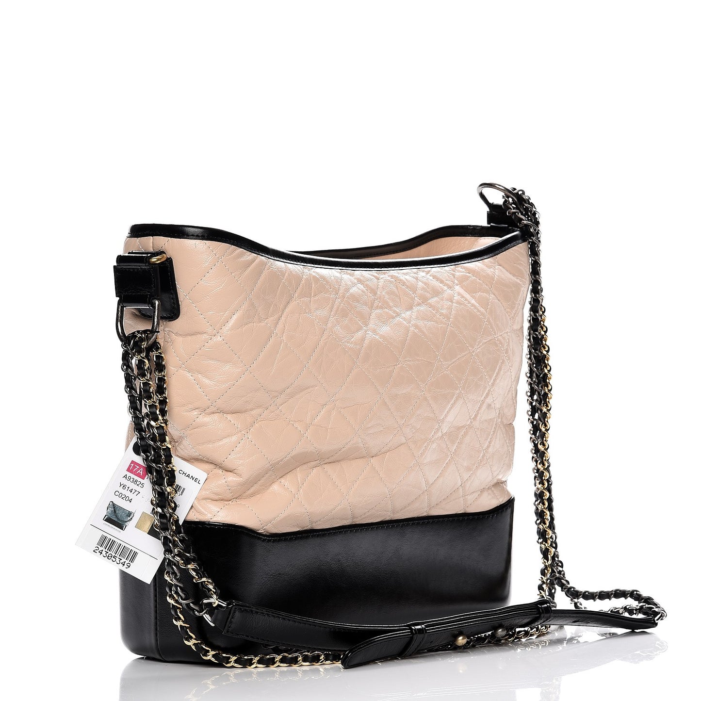 Aged Calfskin Quilted Large Gabrielle Hobo Beige Black