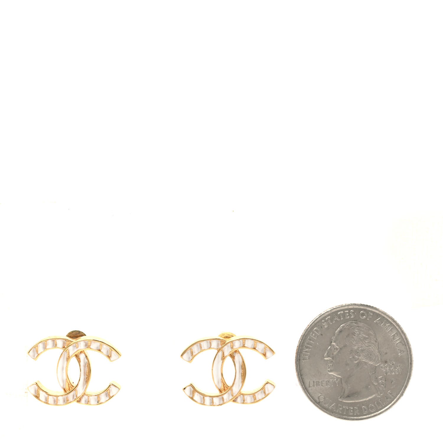 Chanel Metal CC Earrings Gold White 2 of 4
