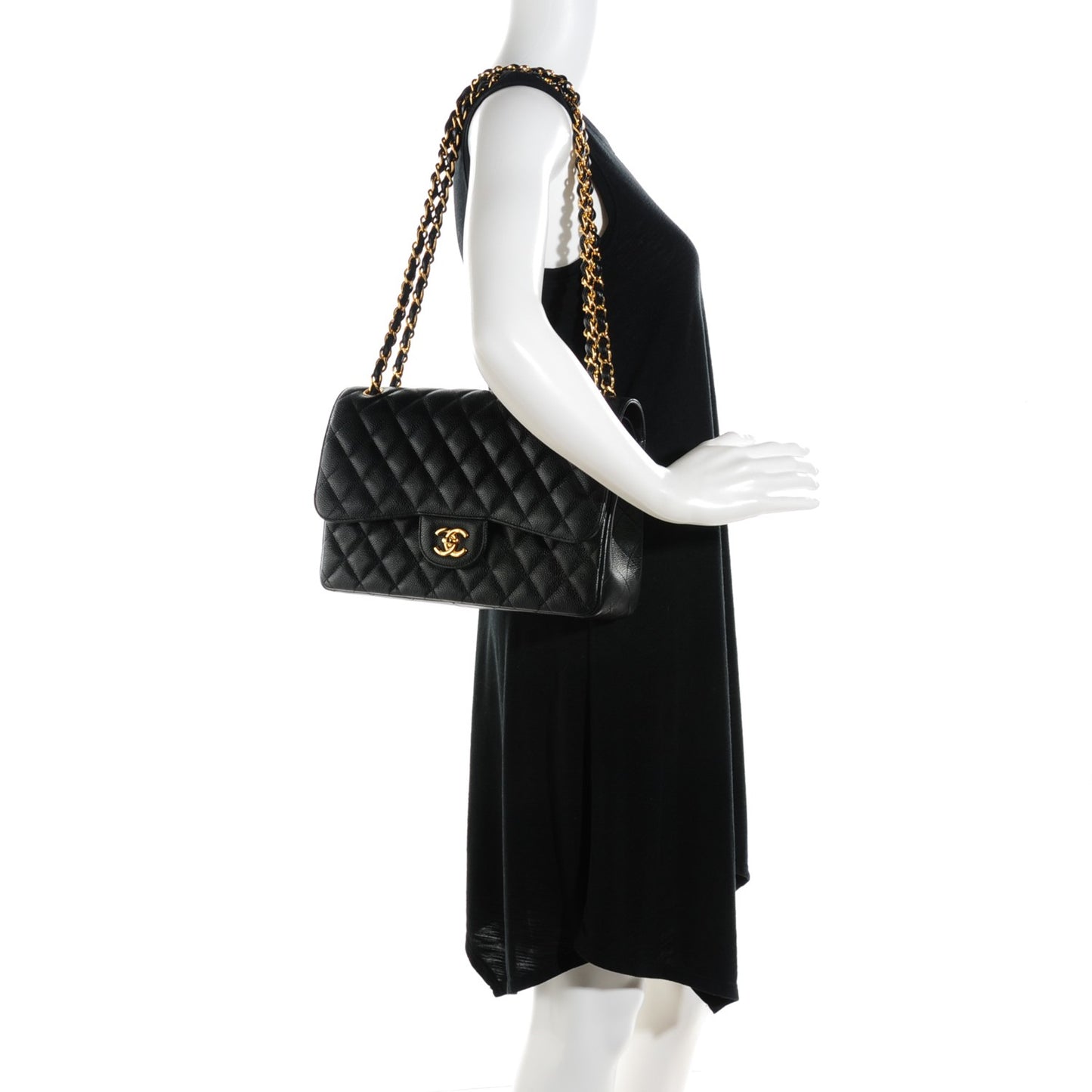 Caviar Quilted Jumbo Double Flap Black