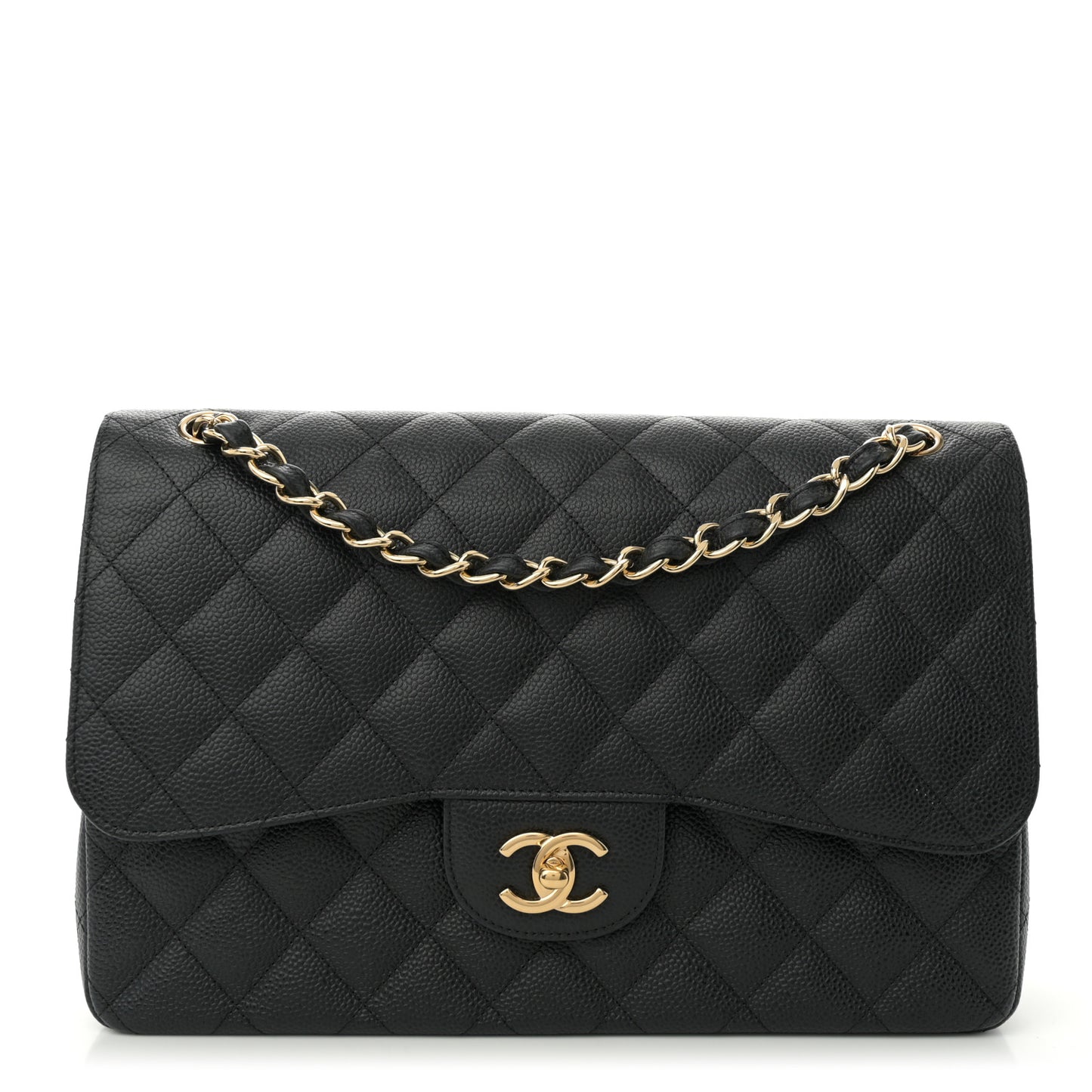 Caviar Quilted Jumbo Double Flap Black