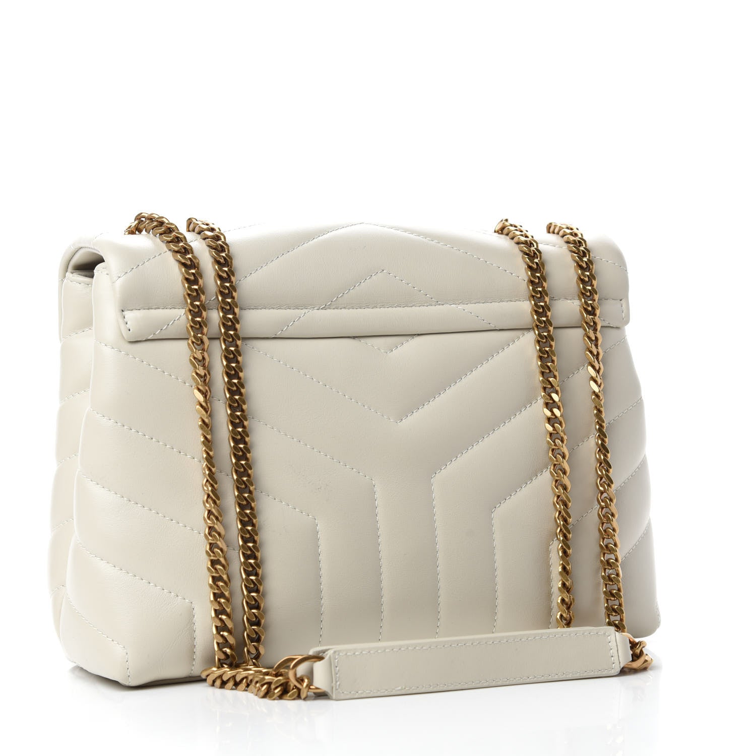 Saint Laurent Calfskin Y Quilted Monogram Small Loulou Chain Satchel Crema Soft 3 of 12