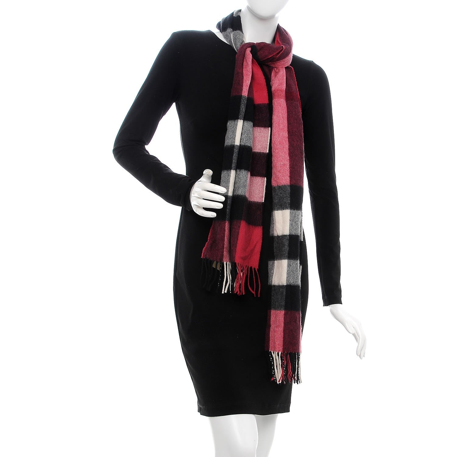 Burberry Cashmere Giant Check Fringe Scarf Plum 2 of 7