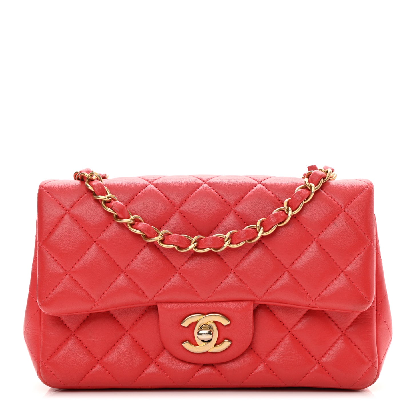 Lambskin Quilted Mini Rectangular Flap Red