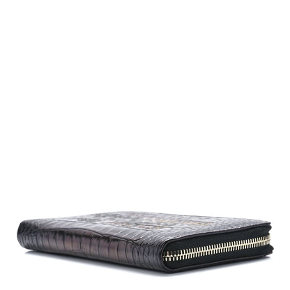Chanel Calfskin Crocodile Embossed Mademoiselle Gabrielle Zip Wallet Black Gold 10 of 12