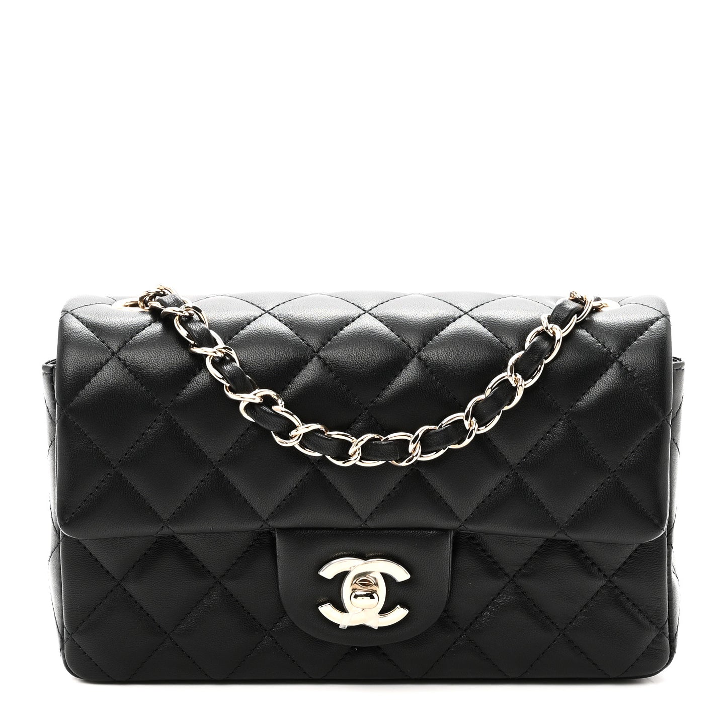 Lambskin Quilted Mini Rectangular Flap Black
