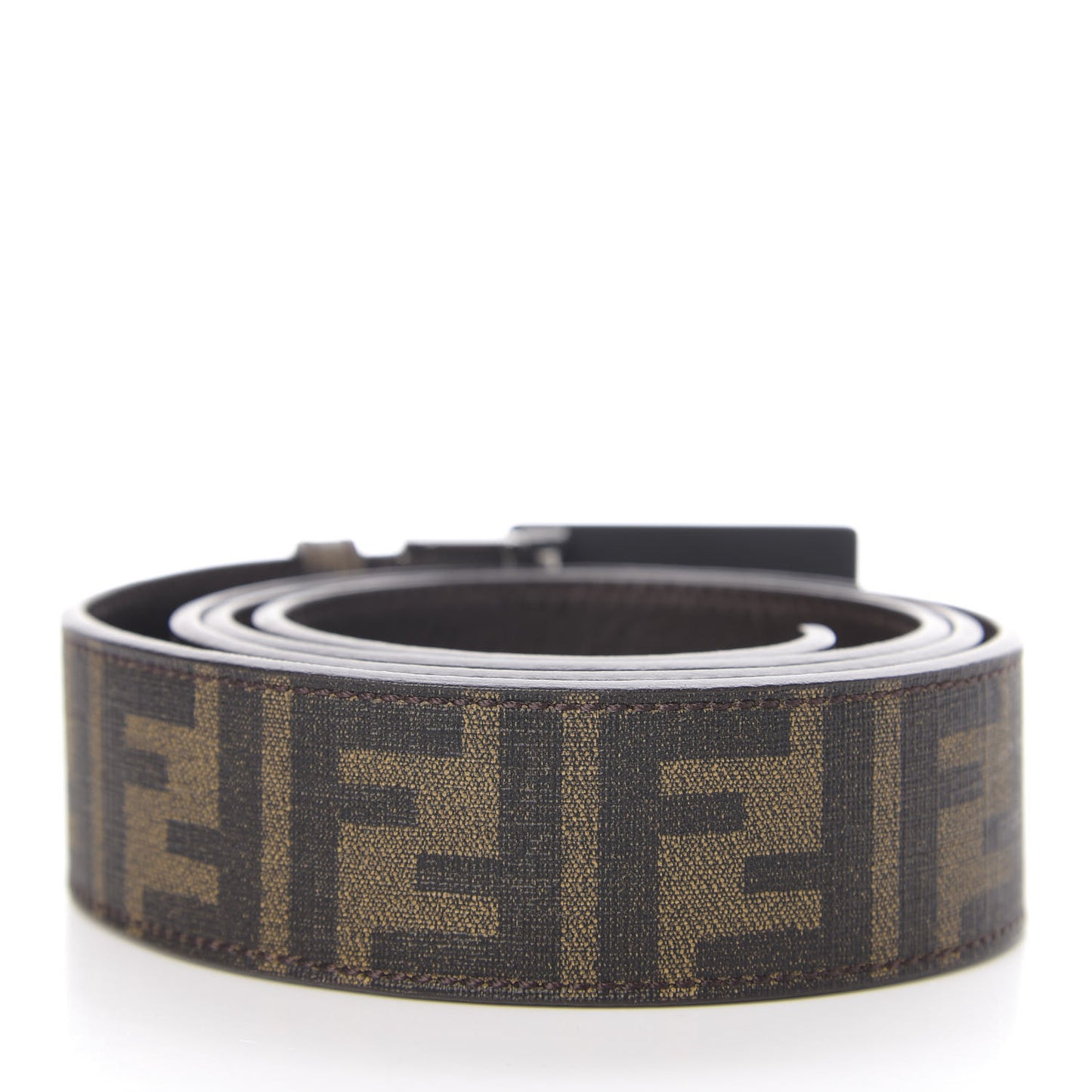 Glazed Fabric Calfskin FF 1974 Reversible Plaque Belt Mogano Panna