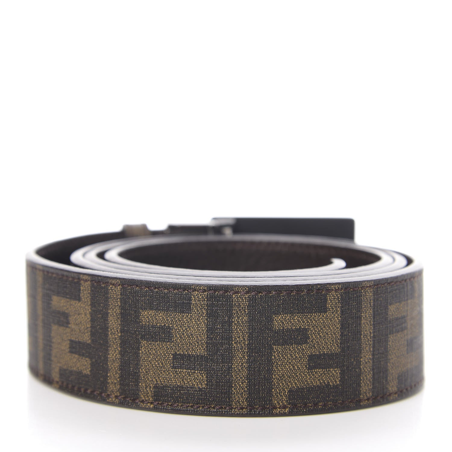 Fendi Glazed Fabric Calfskin FF 1974 Reversible Plaque Belt Mogano Panna 2 of 5
