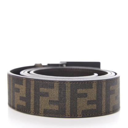 Fendi Glazed Fabric Calfskin FF 1974 Reversible Plaque Belt Mogano Panna 2 of 5