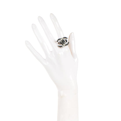Chanel Ruthenium Pearl Beaded CC Ring 6 Black 2 of 4
