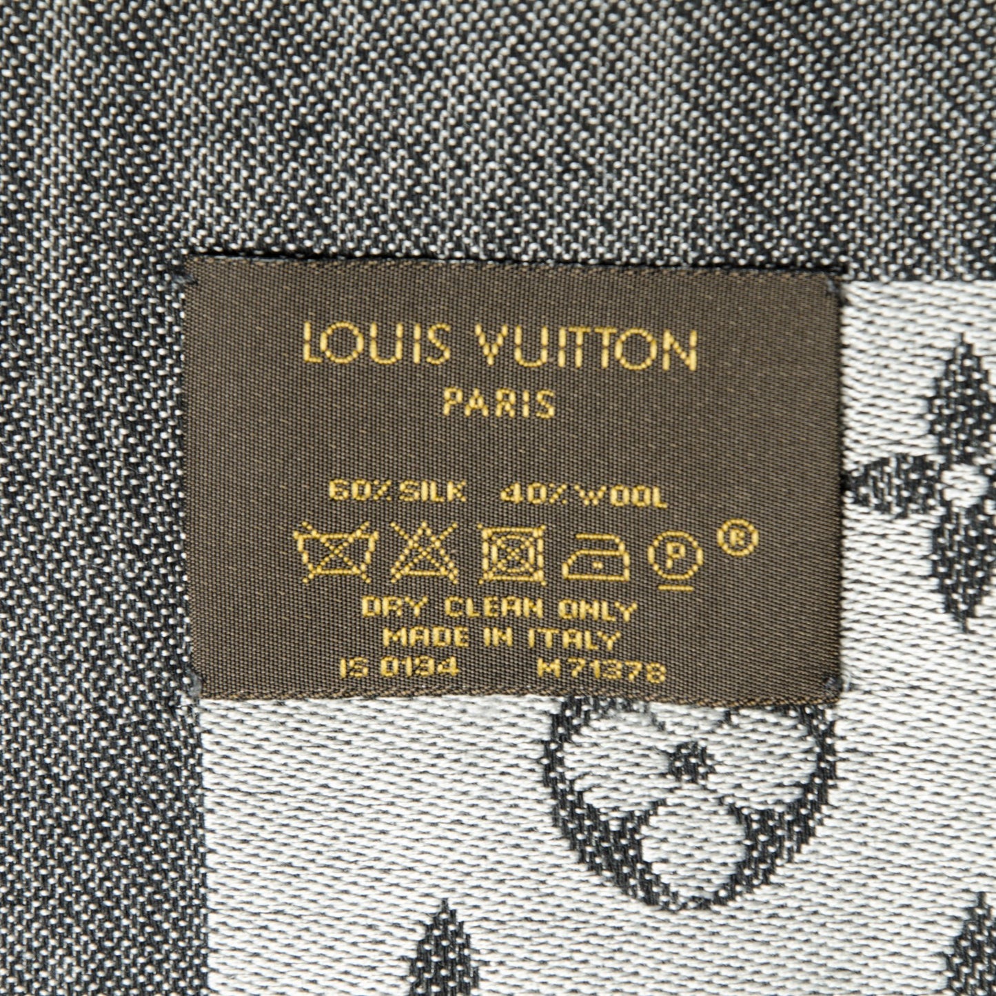 Wool Silk Monogram Denim Shawl Black