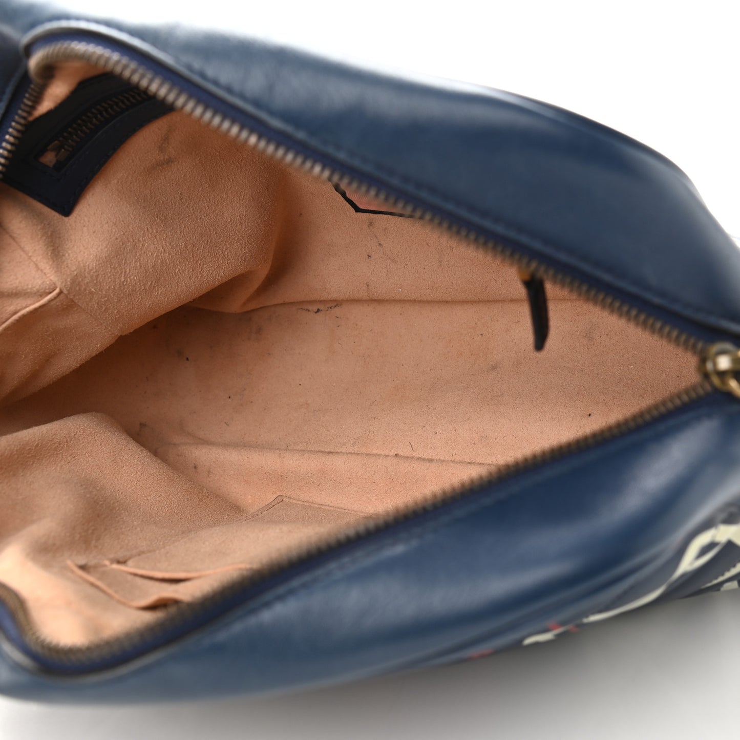 Calfskin Matelasse GucciGhost Medium GG Marmont Chain Shoulder Bag Blue Agata Hibiscus Red
