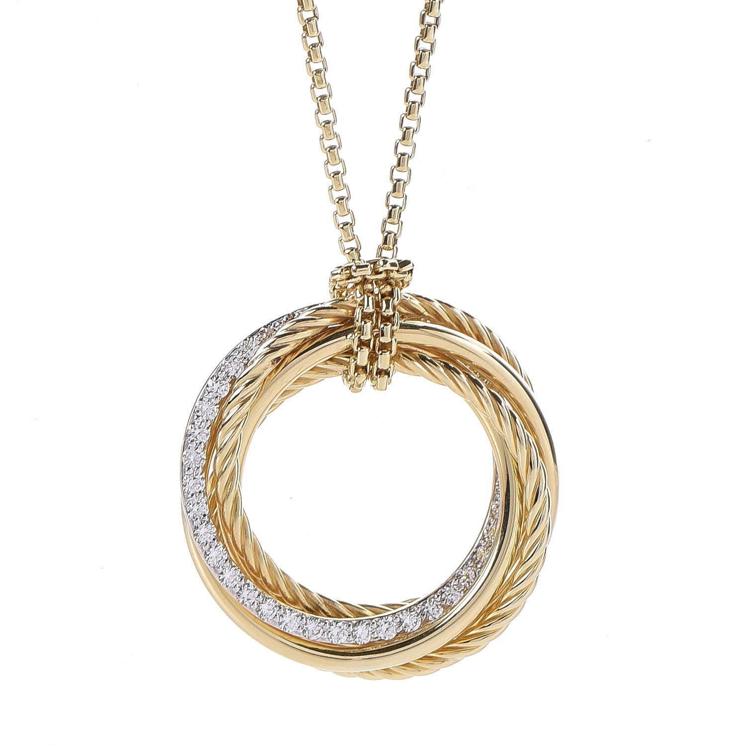 David Yurman 18K Yellow Gold Diamond Crossover Pendant Necklace 4 of 11