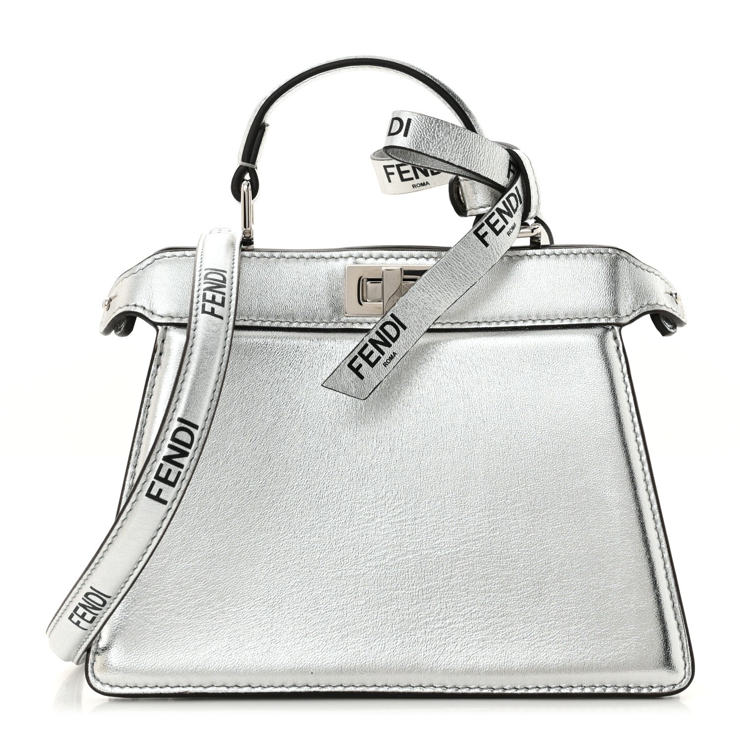 Fendi X MARC JACOBS Vitello Catalan Mirror Petite Peekaboo I SEE U Satchel Argento 1 of 11