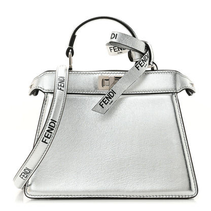 Fendi X MARC JACOBS Vitello Catalan Mirror Petite Peekaboo I SEE U Satchel Argento 1 of 11