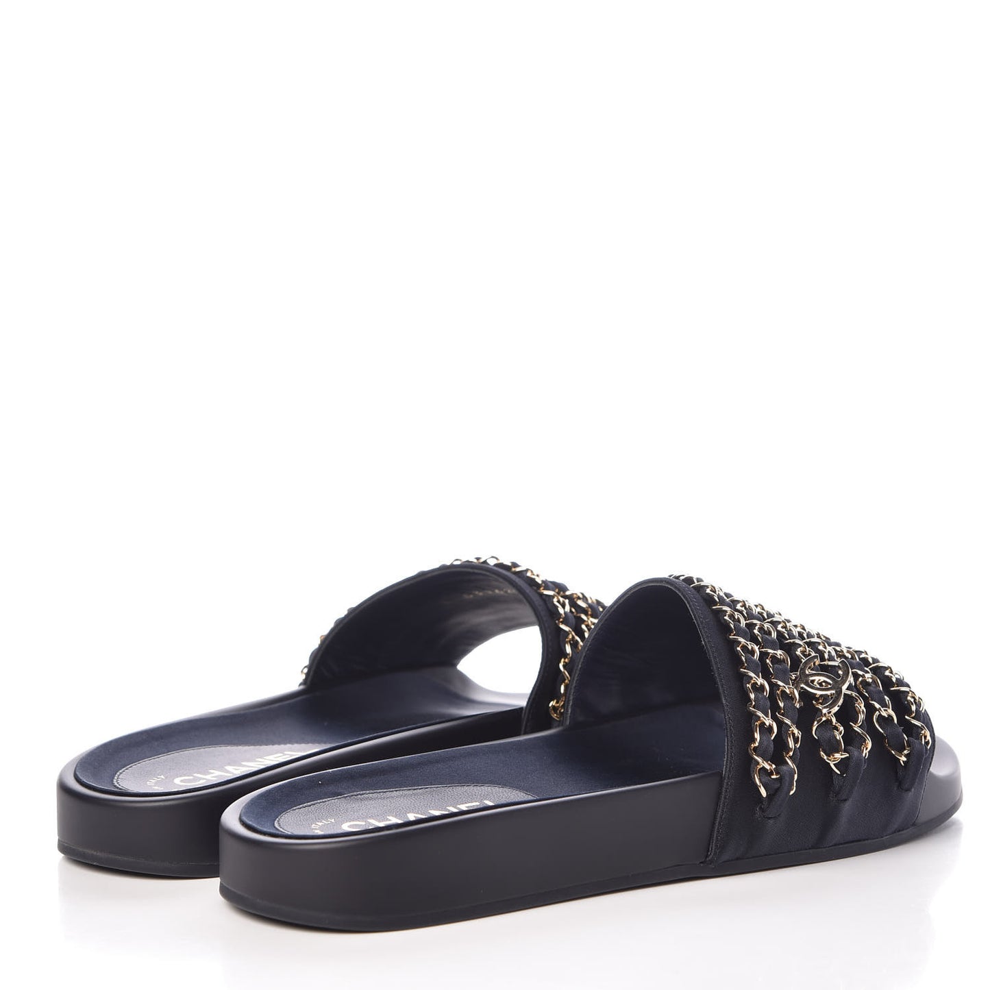 Canvas Chain Flat Sandals 40 Marine
