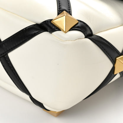 Valentino Garavani Nappa Large Roman Stud Shoulder Bag Ivory Black 9 of 9