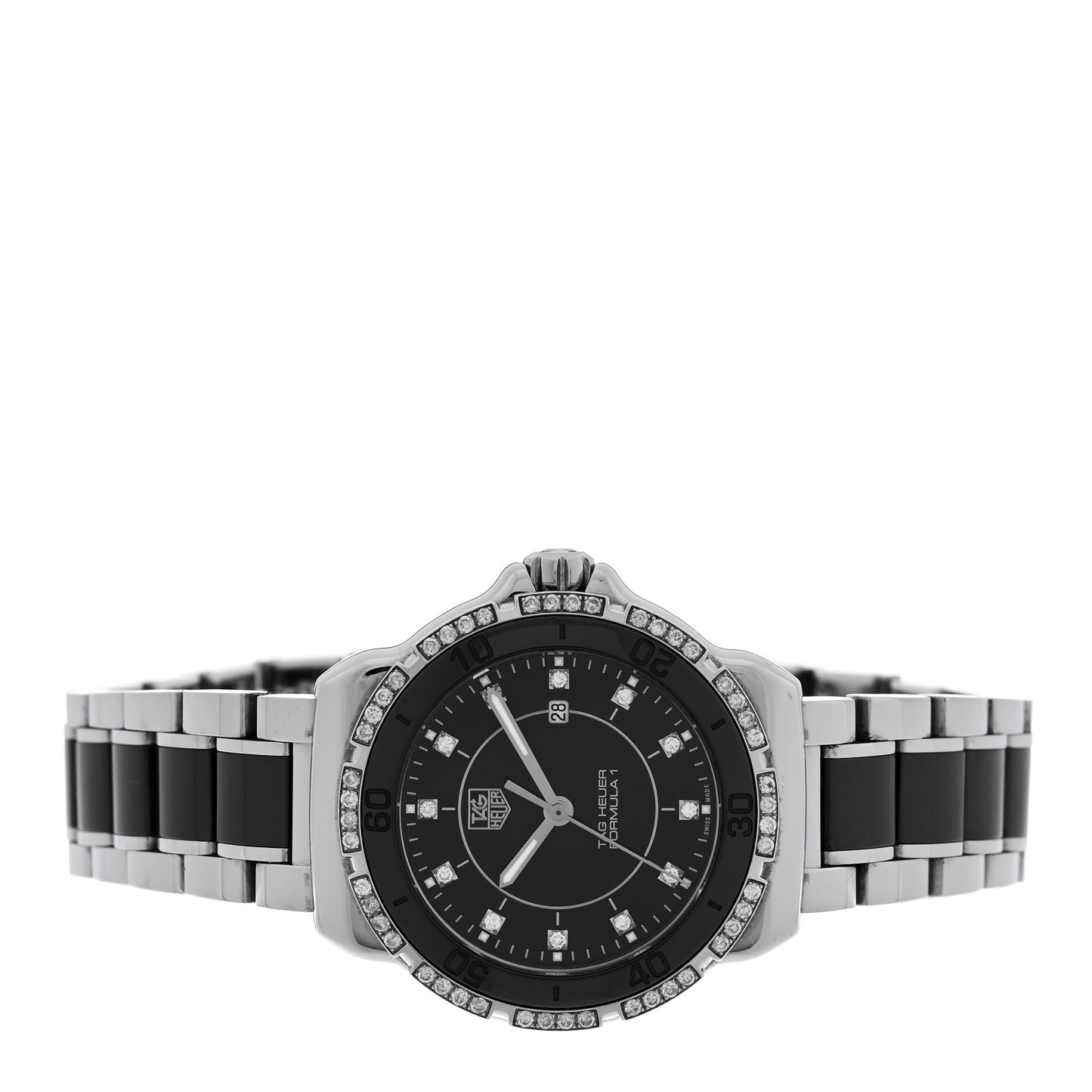 Stainless Steel Ceramic Diamond Bezel 32mm Formula 1 Lady Quartz Watch Black WAH1312