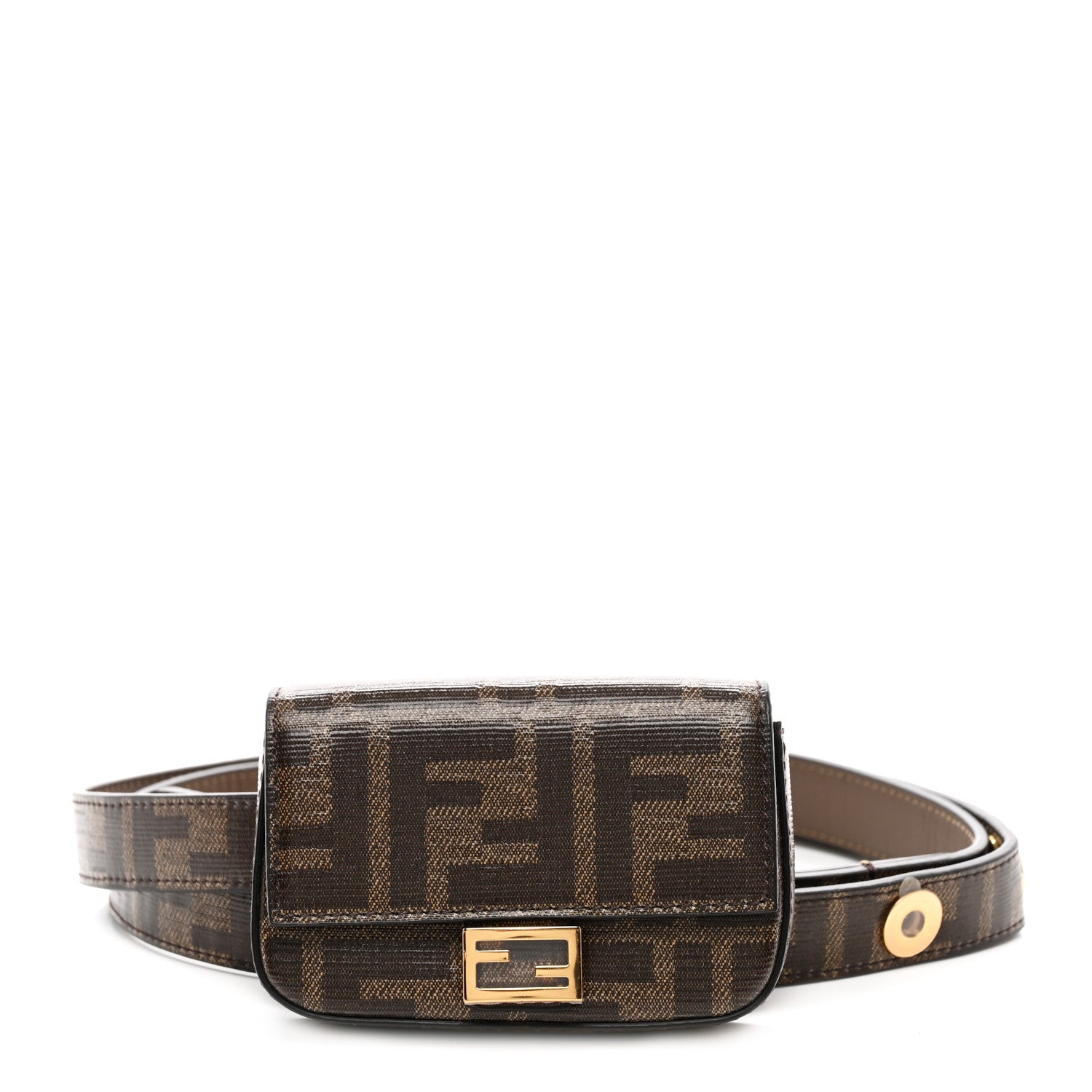 Fendi Glazed Fabric FF 1974 Belt Hip Belt Baguette Bag Mogano Panna 1 of 10