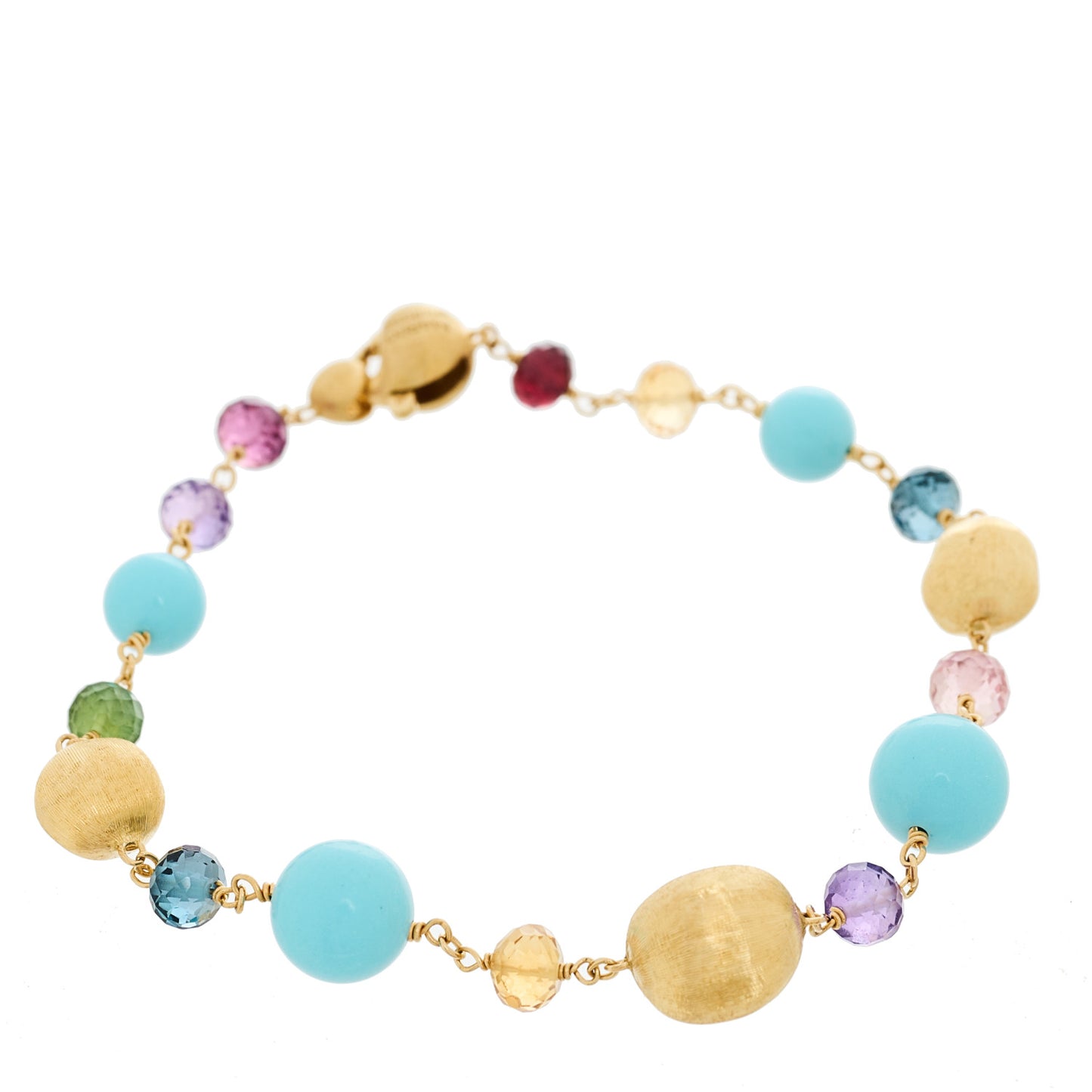 18K Yellow Gold Multi Gemstone Africa Single Strand Bracelet