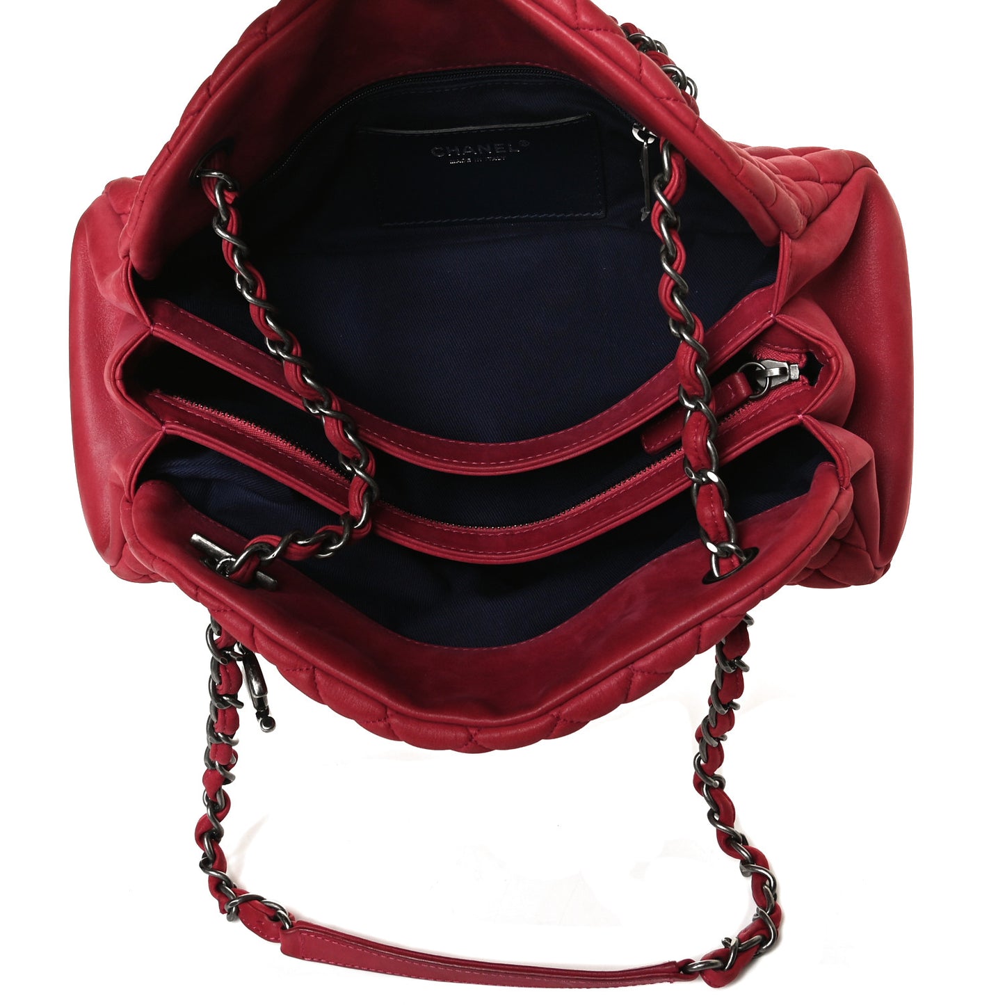 Iridescent Calfskin Quilted Just Mademoiselle Bowling Bag Red