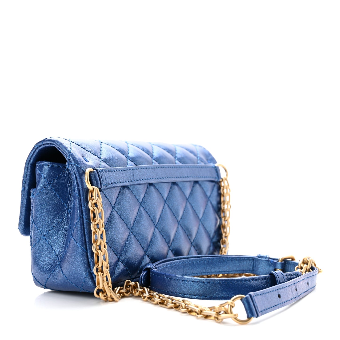 Metallic Aged Calfskin Quilted 2.55 Reissue Flap Belt Bag Clutch Blue