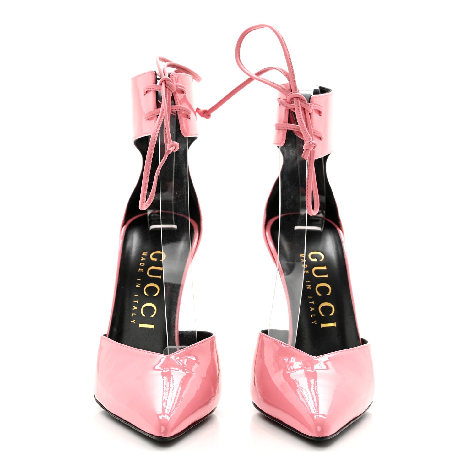 Gucci Vitello Vernice Soft Nappa Priscilla Ankle Cuff Pumps 37.5 Butterfly Pink 2 of 9
