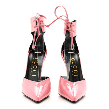 Gucci Vitello Vernice Soft Nappa Priscilla Ankle Cuff Pumps 37.5 Butterfly Pink 2 of 9