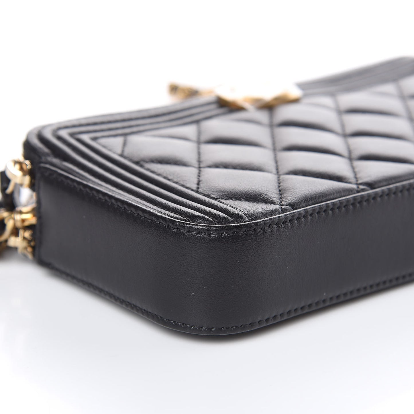 Lambskin Quilted Small Boy Clutch With Chain Black
