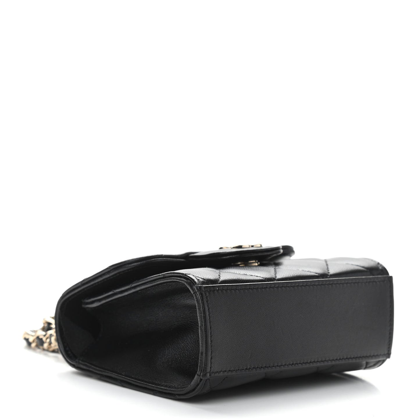 Lambskin Quilted Top Handle Flap Clutch With Chain Black