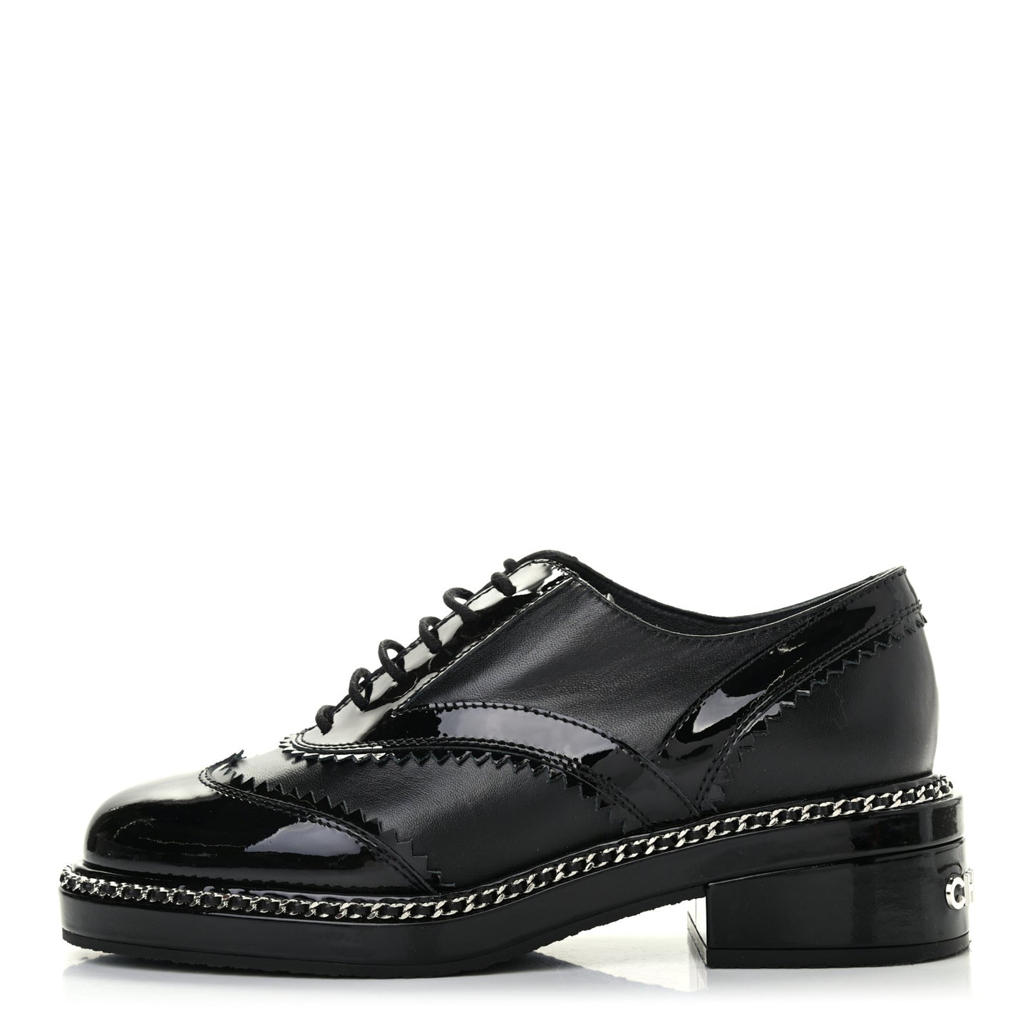 Lambskin Patent Calfskin CC Brogue Lace Up Oxfords 36 Black