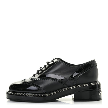 Chanel Lambskin Patent Calfskin CC Brogue Lace Up Oxfords 36 Black 1 of 7