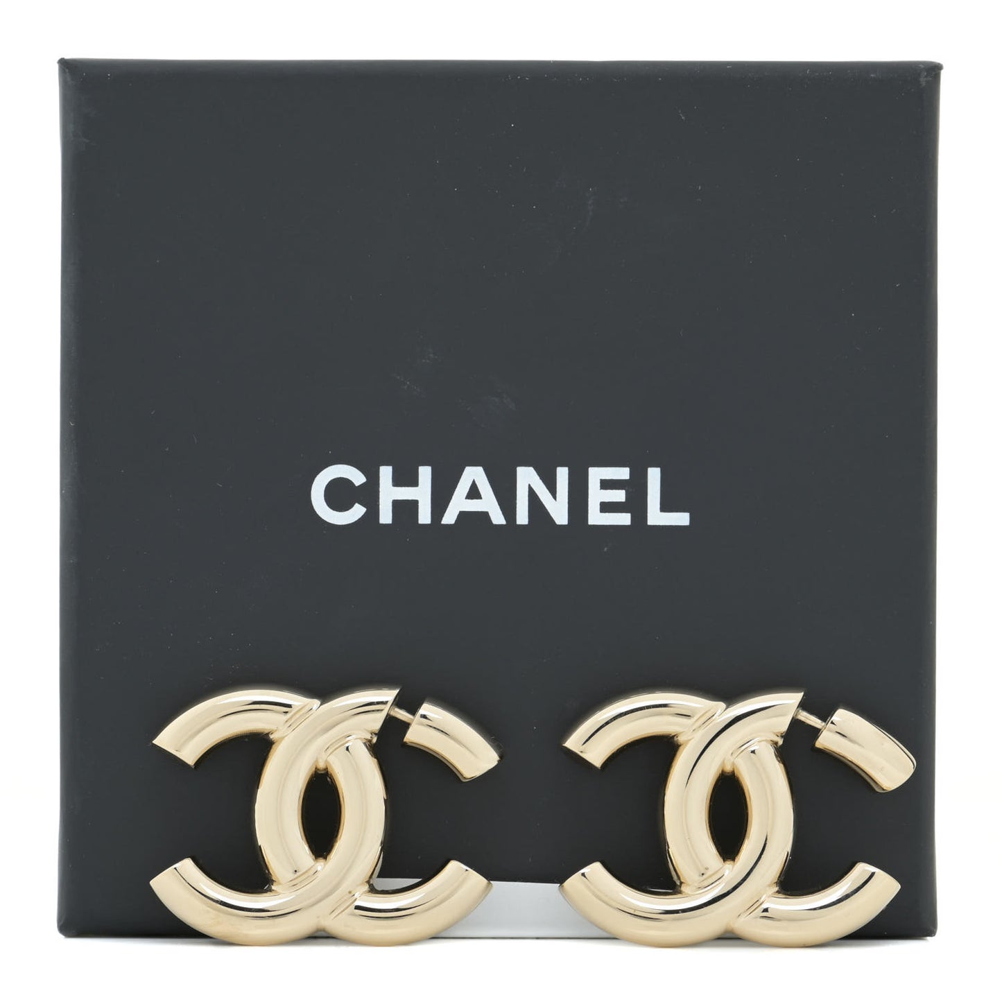 Metal Large CC Earrings Light Gold
